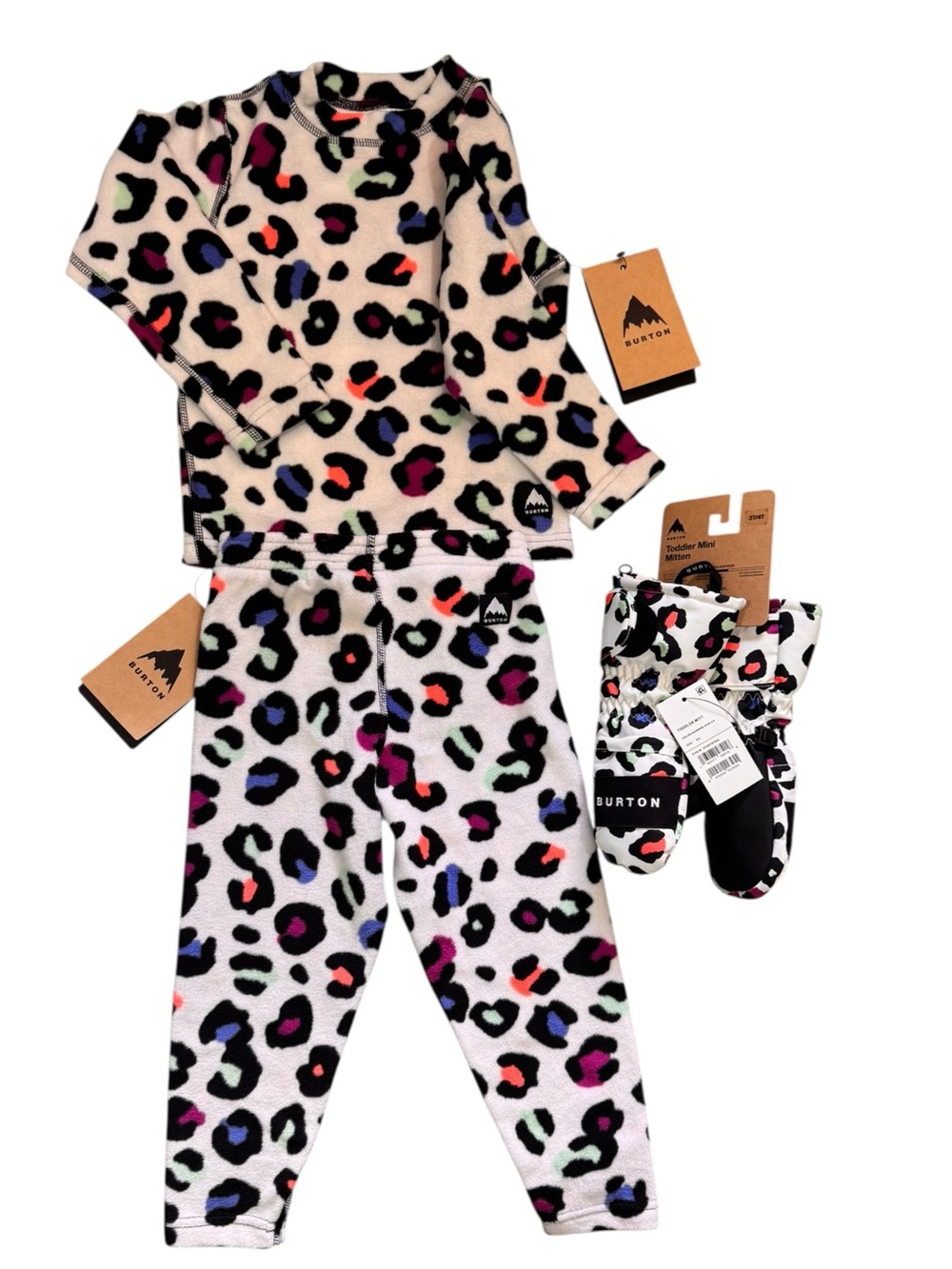 Burton Kids Multicolor Leopard Fleece Set with Mittens